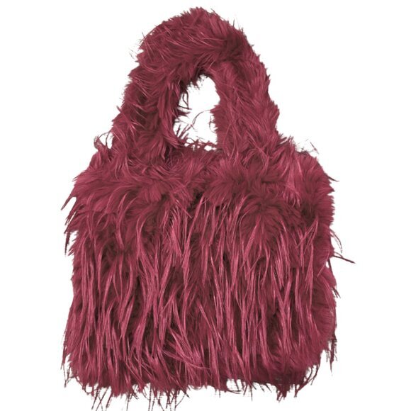 AZZ Handbags - Stylish Red Faux Fur Handbag‎ with Magnetic Snap Closure & Zipper Pocket